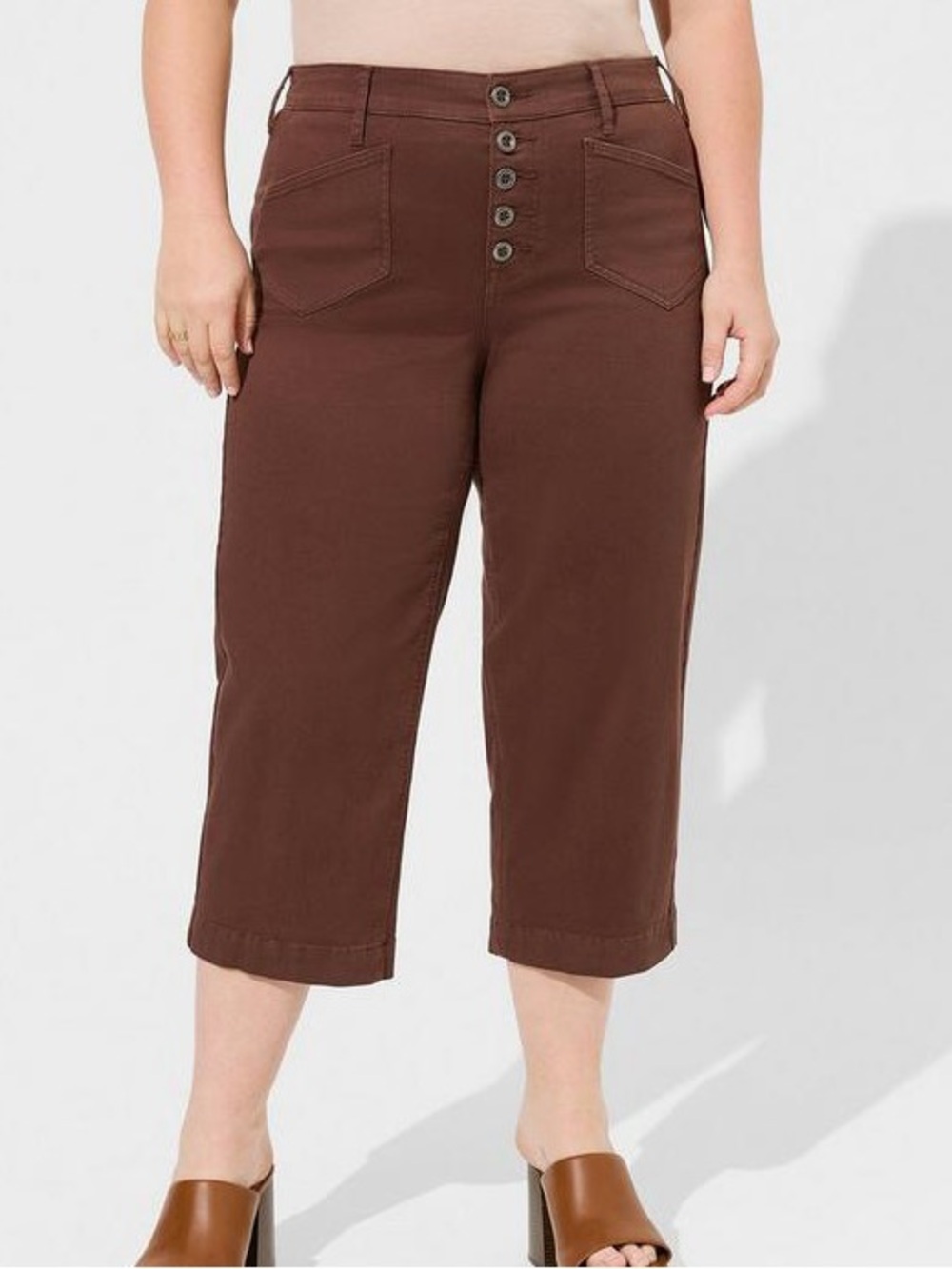 Torrid Brown High Rise Crop Wide Leg Stretch Twill Pants Size 22 Utility Classic